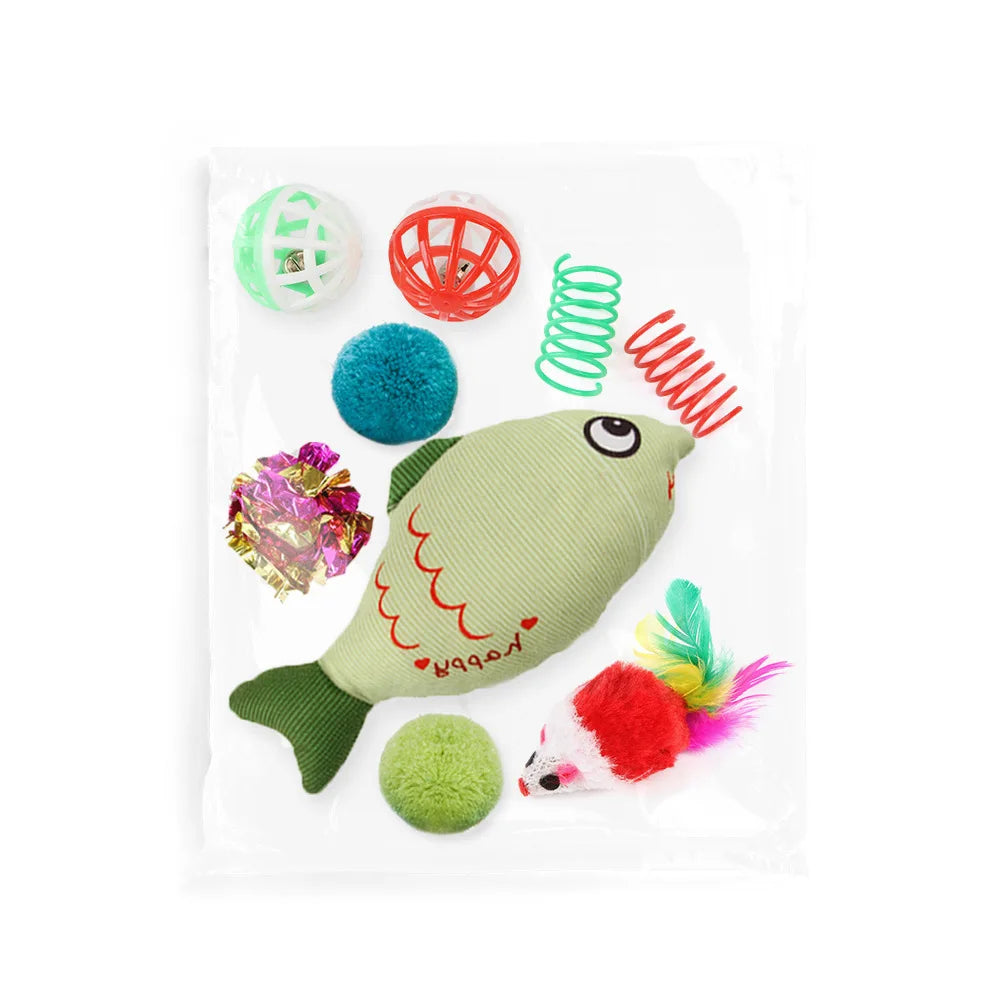Ensemble de jouets en forme de poisson avec grelot pour chat (contient de l'herbe à chat)