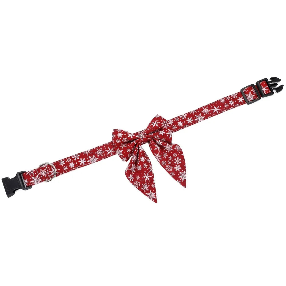 Collier pour chien flocon de neige festif avec nœud - Motif de Noël en coton