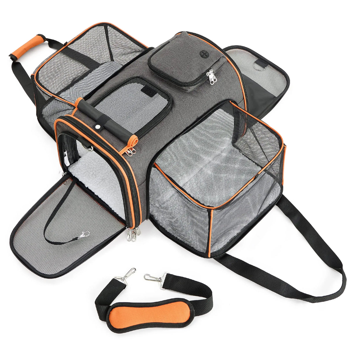 Expandable Pet Carrier with Fleece Pad & Storage Pockets