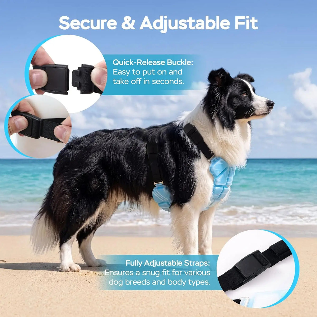 Reusable Gel Dog Cooling Harness Vest with Elastic Straps — Lightweight Summer Cooler