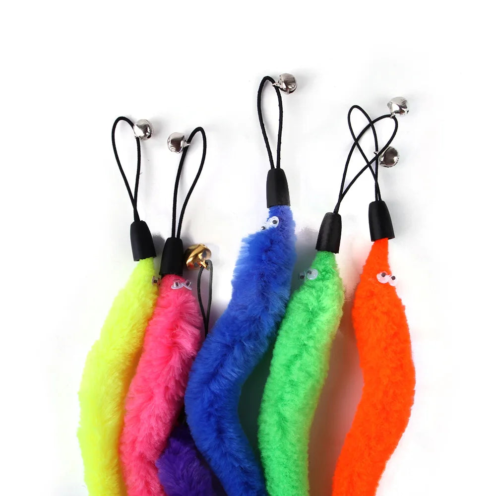 Feather Wand Cat Toy with Bell & Worm String - Interactive Teaser Set