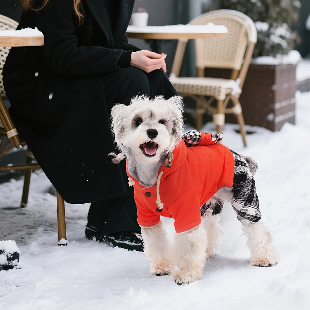 Thickened Fleece Dog Jumpsuit with Hood