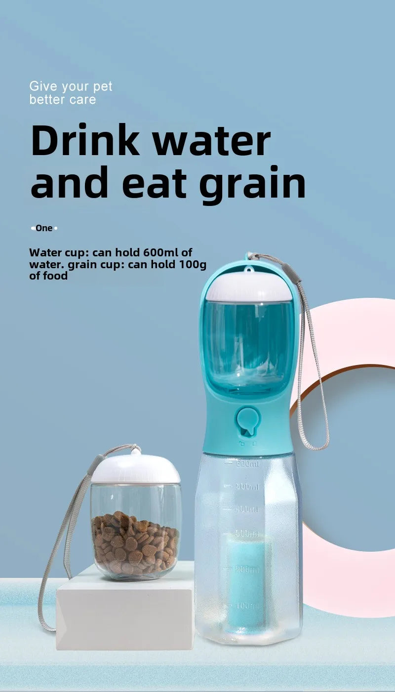 3-in-1 Dog Water Bottle with Food Storage & Waste Bag Holder