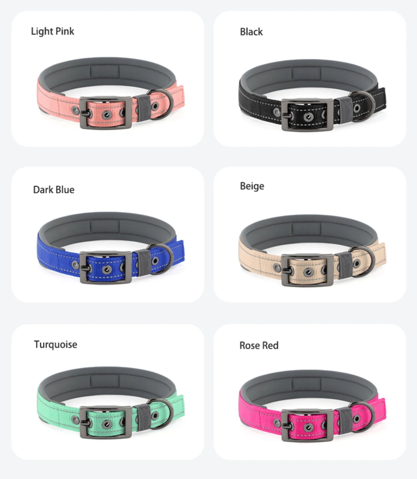 Neoprene Padded Reflective Dog Collar with Metal Buckle