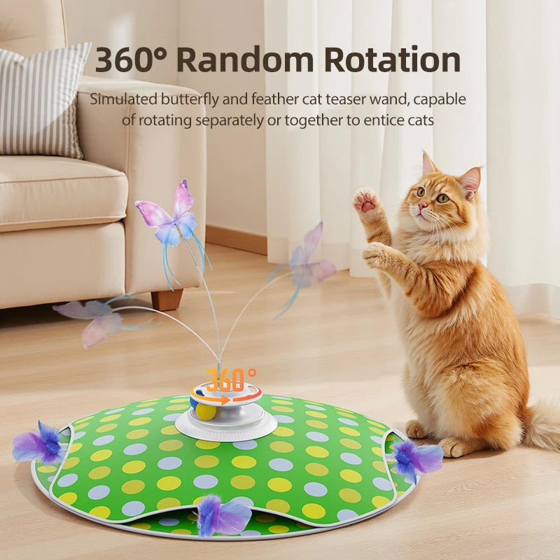 3-in-1 Interactive Cat Toy — Hide & Seek, Feather Chaser & Track Ball