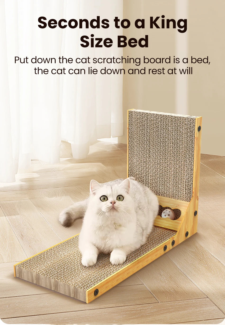 L-Shaped Cat Scratcher with Trackball Toy & Furniture Protector