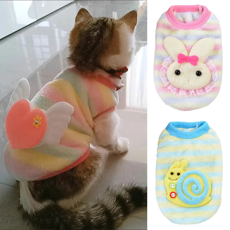 Cartoon Print Plush Vest for Small Animals & Kittens