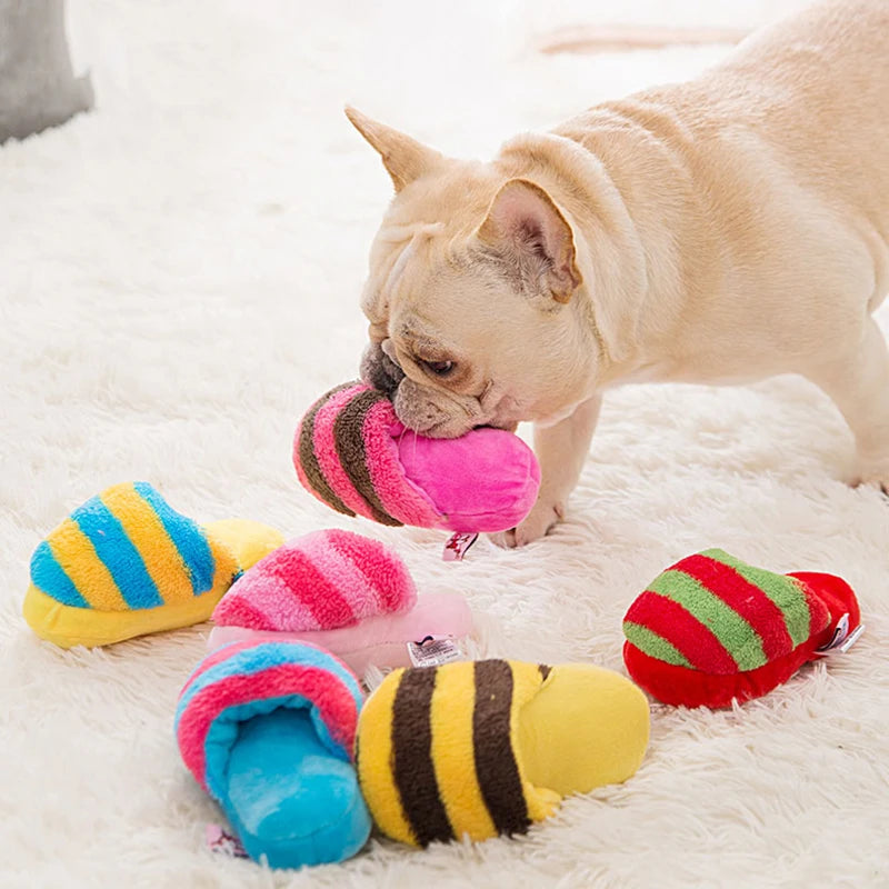 Squeaky Plush Slipper Chew Toy for Small Dogs