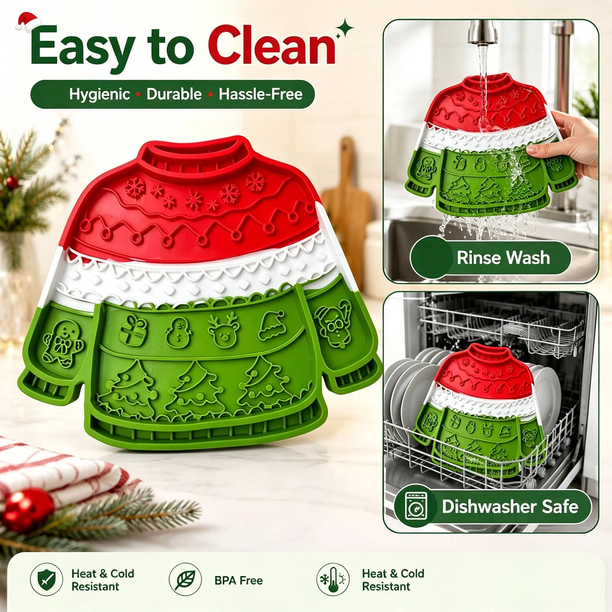 Christmas Sweater Shaped Wall-Mount Silicone Lick Mat for Dogs