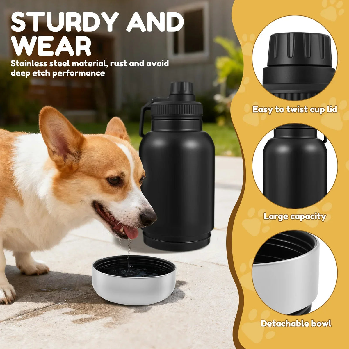 3-in-1 Portable Dog Water Bottle with 2 Detachable Bowls — 32oz Leak-Proof