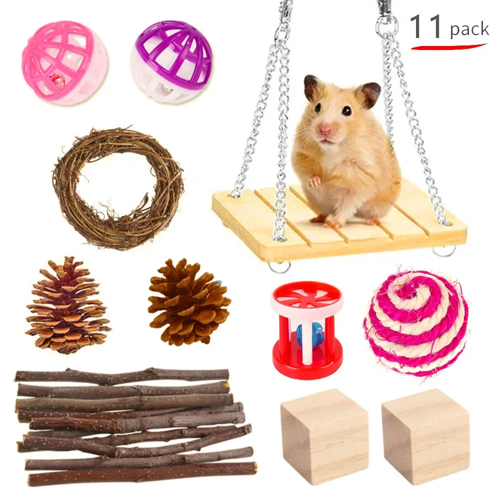 Wooden Molar & Play Toy Set for Small Pets