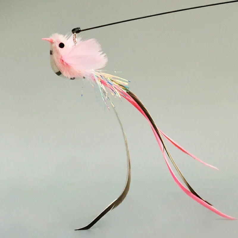 Interactive Feather Wand Cat Toy with Bell