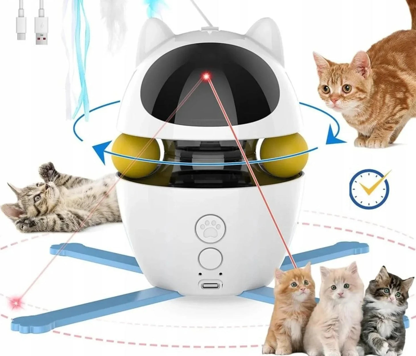 Jouet interactif intelligent pour chats - Laser automatique et plumeau pour chats d'intérieur