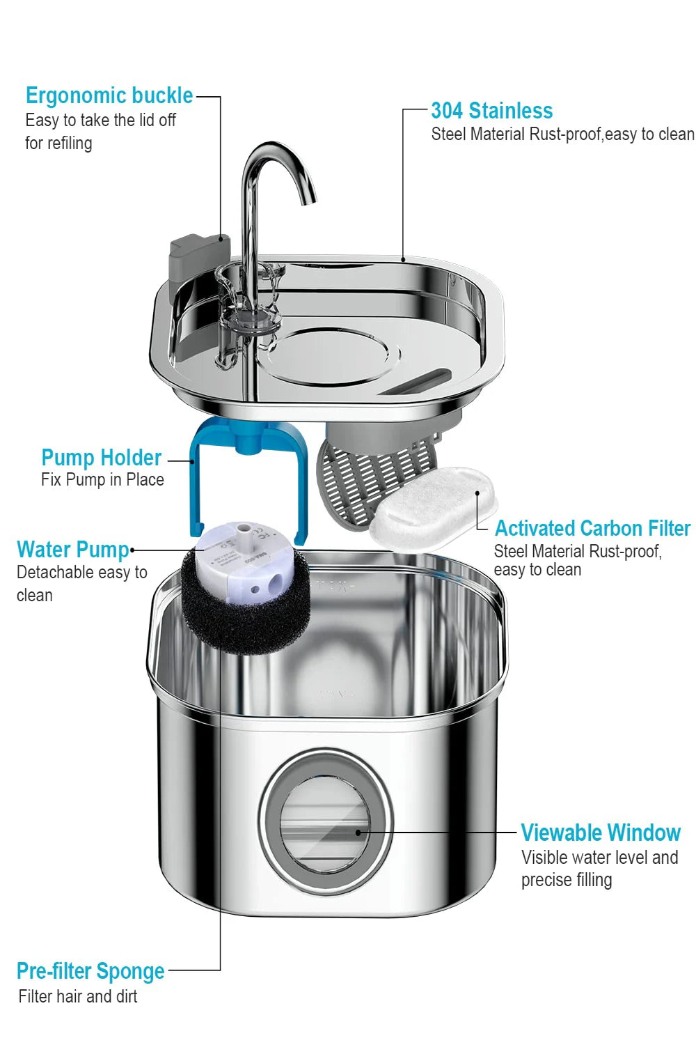Fontaine à eau automatique en acier inoxydable de 3,2 L pour chat, distributeur d'eau intelligent pour animaux de compagnie avec capteur pour chats et chiens