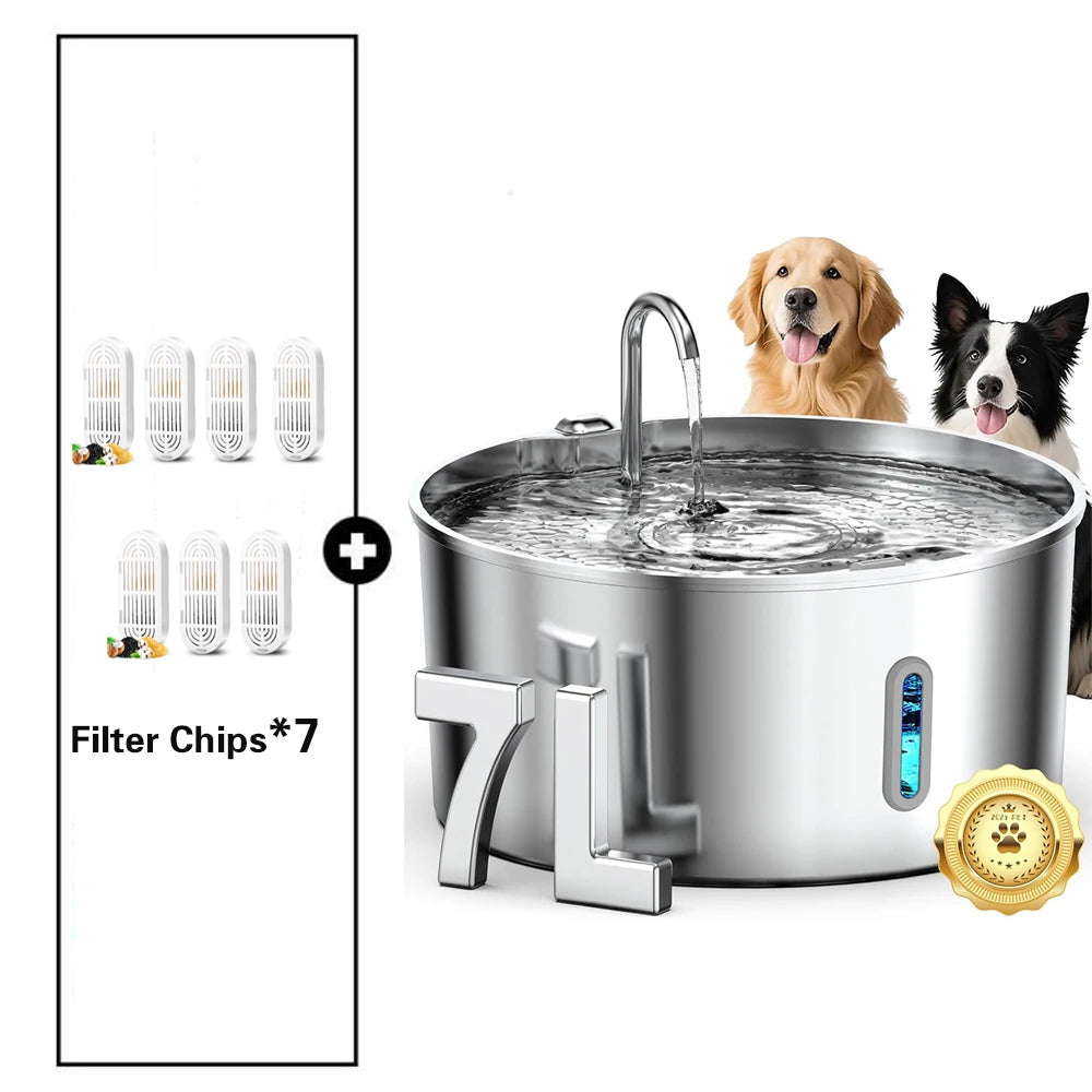 Fontaine à eau sans fil pour animaux de compagnie avec capteur - 7L Acier inoxydable