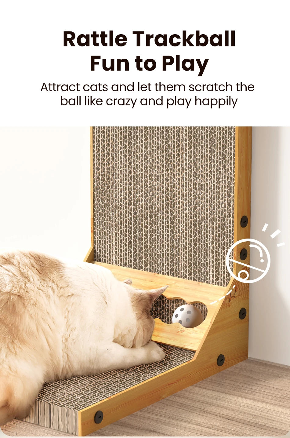 L-Shaped Cat Scratcher with Trackball Toy & Furniture Protector
