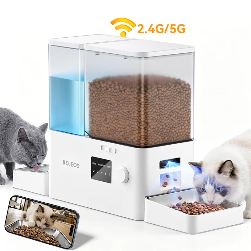 2-in-1 Automatic Pet Feeder & Gravity Water Fountain with Camera