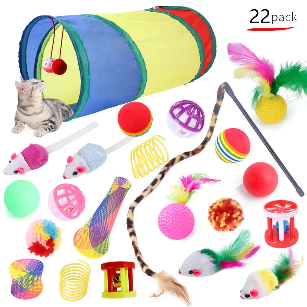 Foldable Cat Play Tunnel Tent - Interactive Toy with Balls & Mouse
