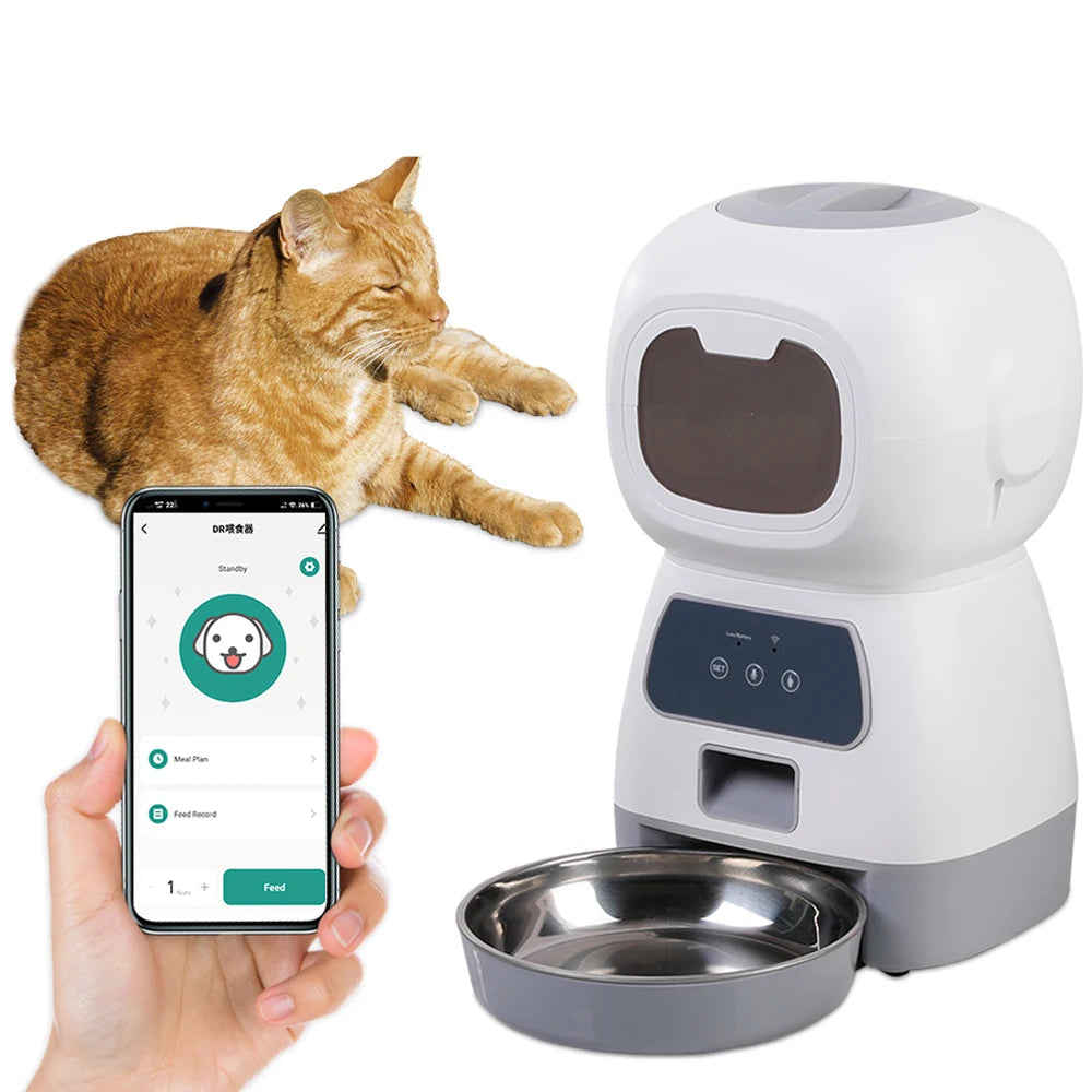 3.5L Smart WiFi Automatic Pet Feeder with Voice Recorder & Slow Feed Swirl Bowl