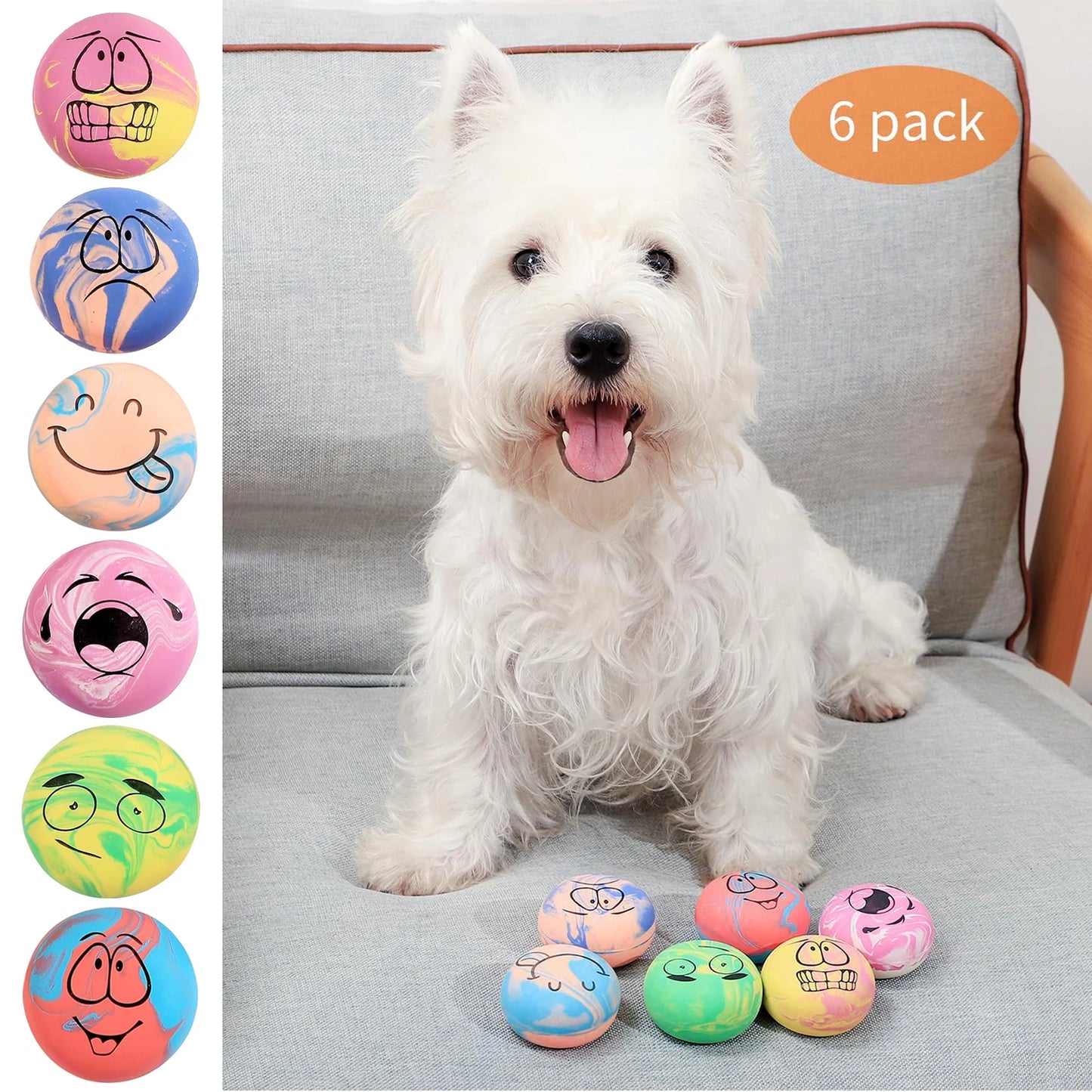 Squeaky Latex Dog Toy Balls – Pack of 6 for Small Dogs