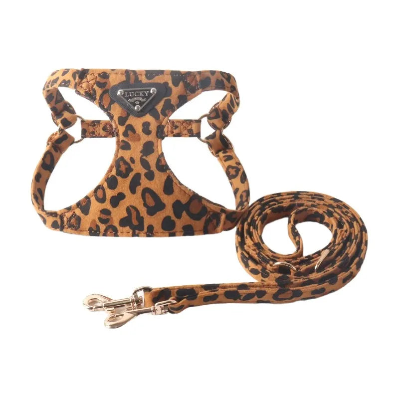 Leopard Print Dog Harness & Lead Set – Padded Vest for Small Dogs