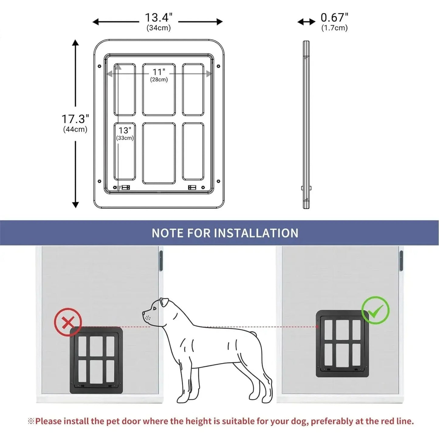Dog Door for Sliding Screen - 11"x13" Lockable Magnetic Pet Door