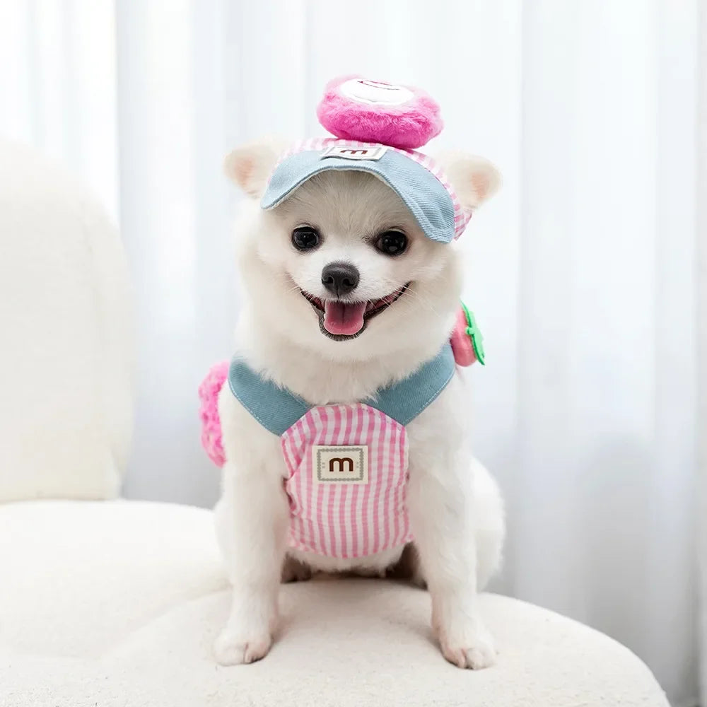 3-Piece Cartoon Pet Harness, Leash & Sun Hat Set – Vest Harness Costume for Cats & Small Dogs