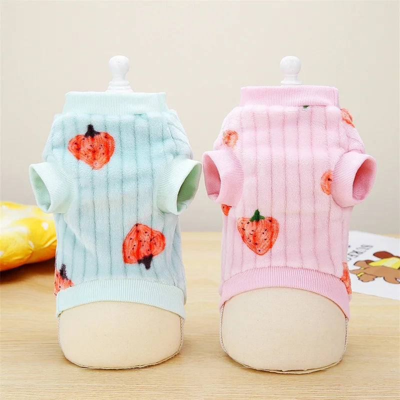 Strawberry Print Plush Pullover Sweater for Cats & Small Dogs