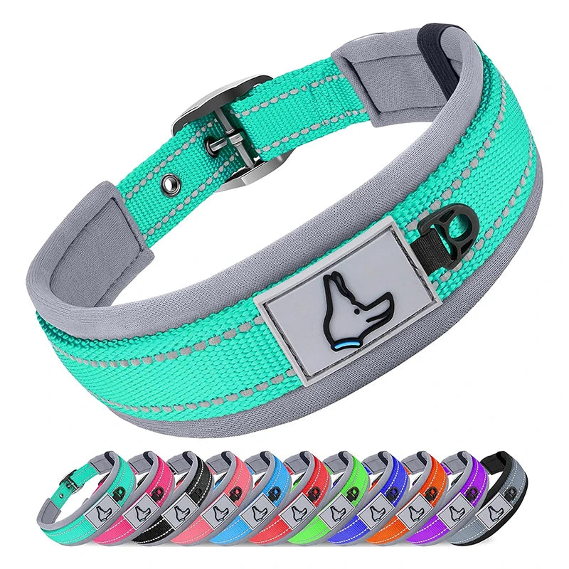 Padded Reflective Nylon Dog Collar – Adjustable for Small, Medium & Large Dogs