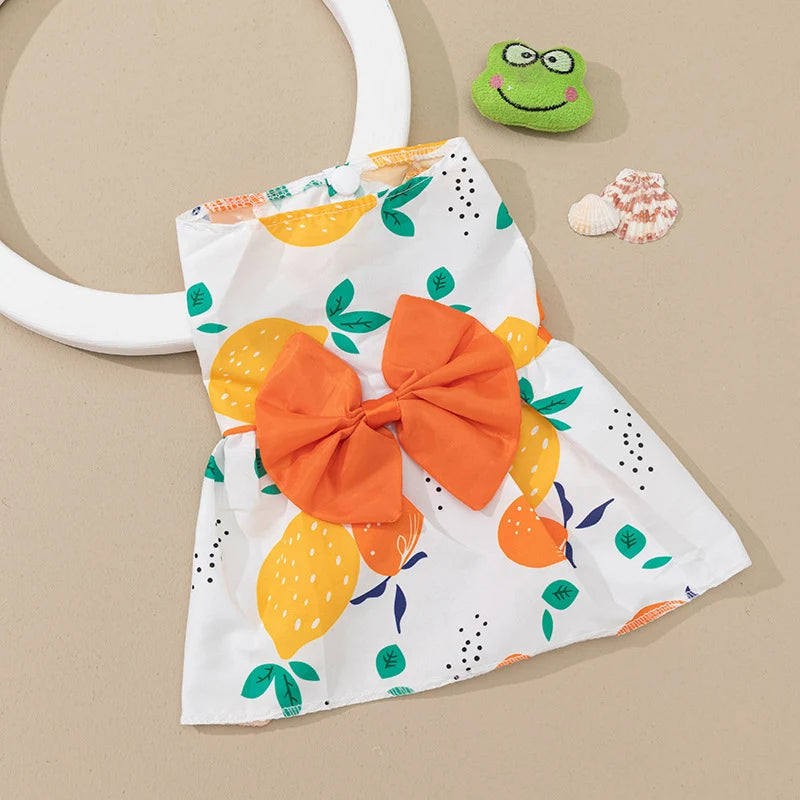 Fruit & Floral Print Bow Dress for Cats & Small Dogs
