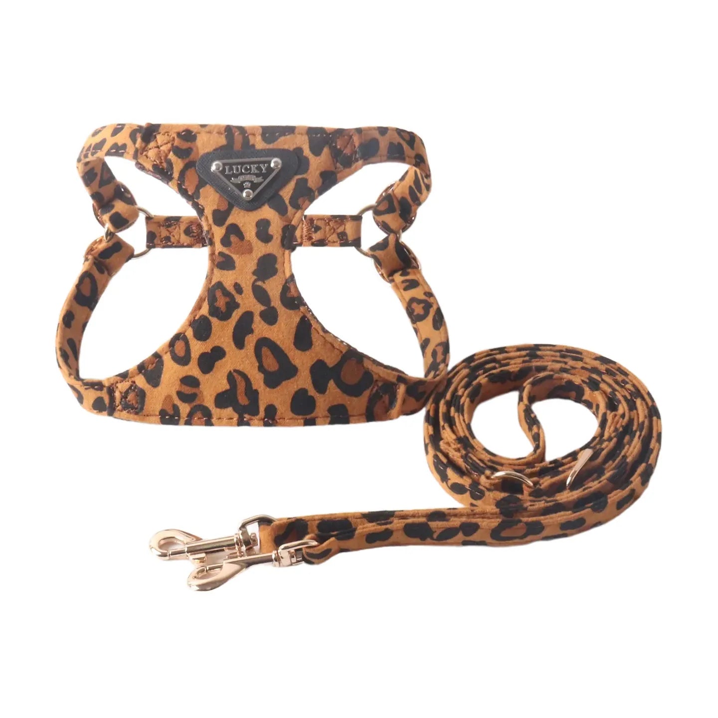 Leopard Print Dog Harness & Lead Set – Padded Vest for Small Dogs