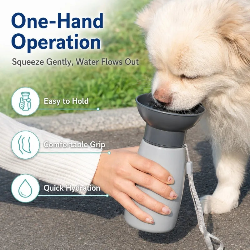 Squeeze Dog Water Bottle with Wide Rigid Bowl & Drain-Back Lock — 600ml