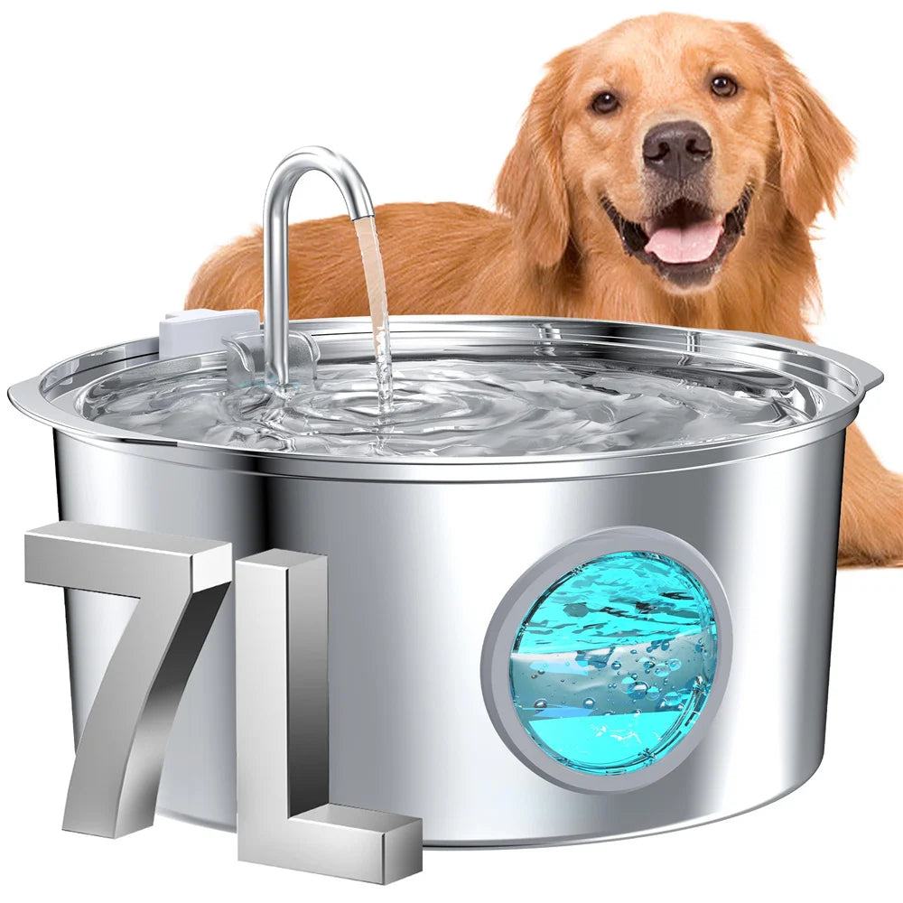 7L Ultra-Quiet Stainless Steel Water Fountain for Large Dogs & Multi-Pet Homes