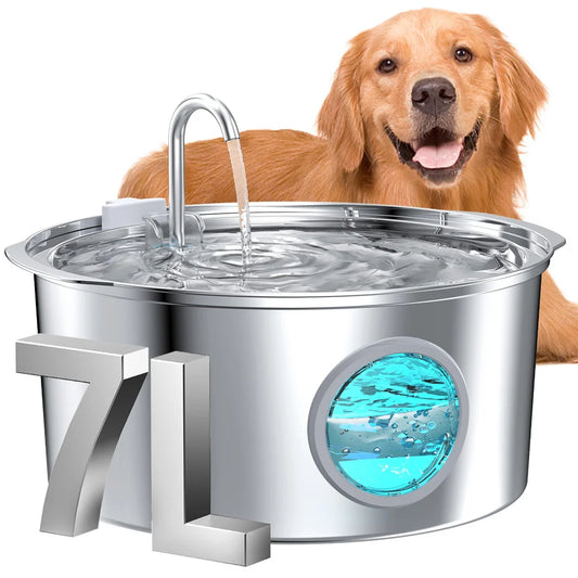 7L Ultra-Quiet Stainless Steel Water Fountain for Large Dogs & Multi-Pet Homes