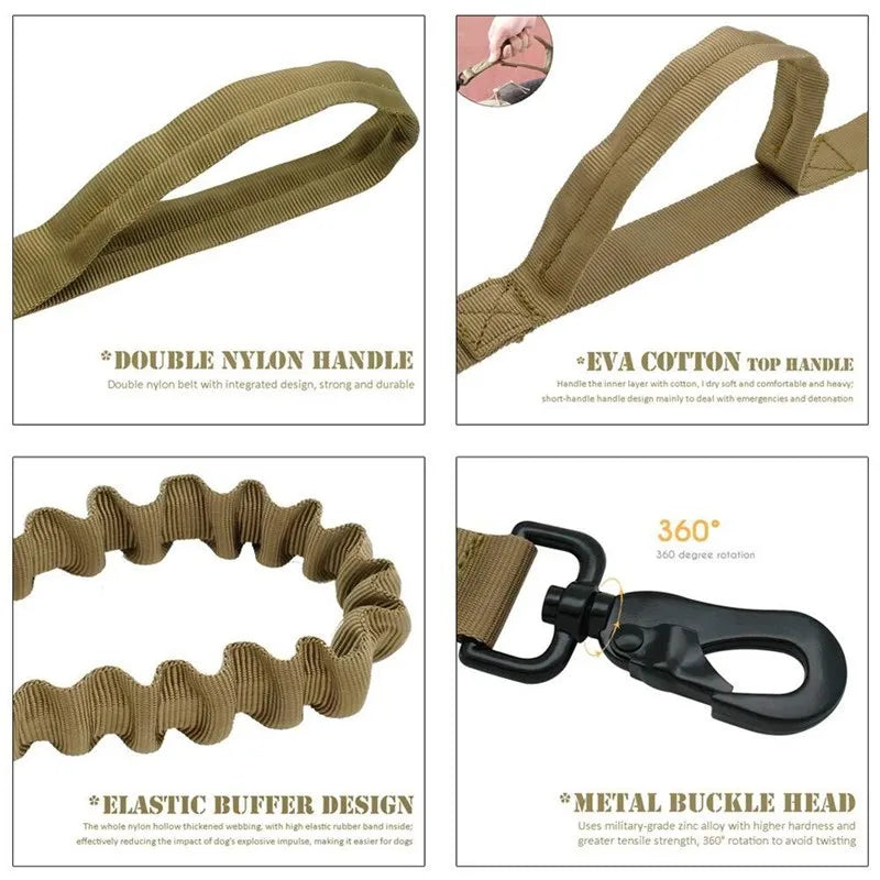 Laisse Tactique Militaire pour Chien - Laisse en Nylon Robuste avec Absorption des Chocs