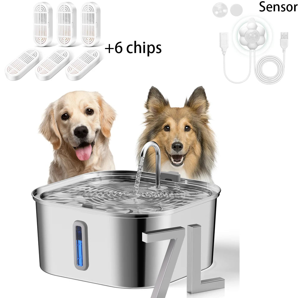 7L Stainless Steel Pet Water Fountain — Large Capacity Dispenser for Multiple Cats & Dogs