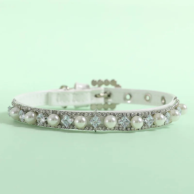 Rhinestone & Pearl Cat Collar Necklace