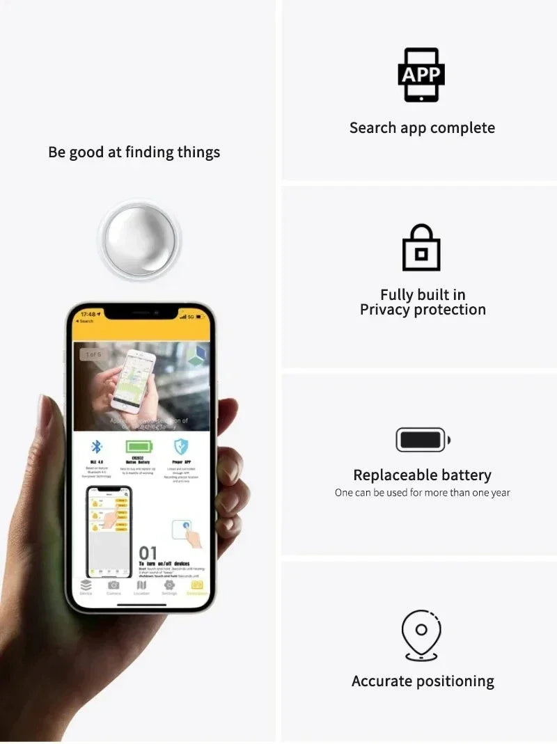 Ultra-Compact 30mm Bluetooth Tracker for Pets, Keys & Bags — Leather Sleeve Option