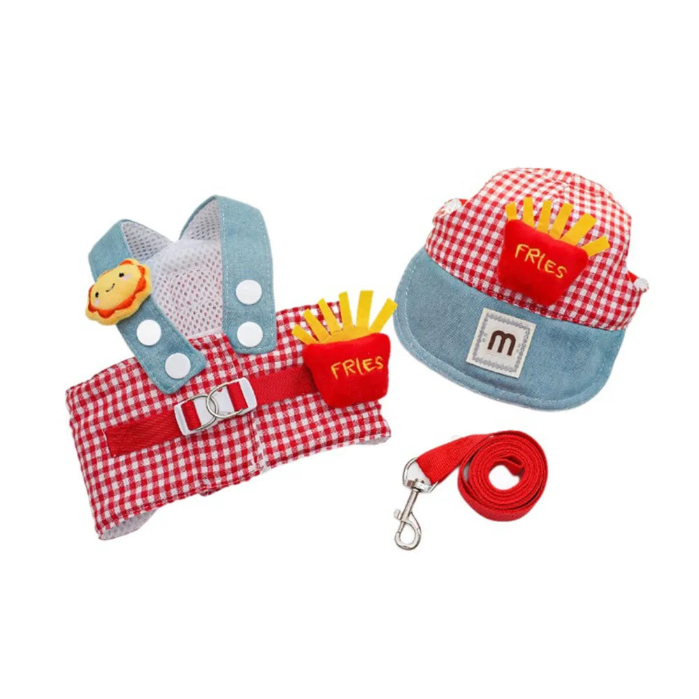 3-Piece Dog Harness, Leash & Sun Hat Set – Novelty Character Designs