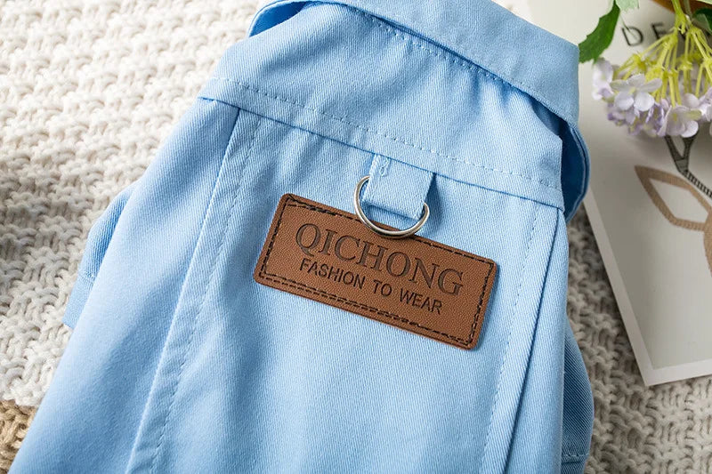 Pet Denim Jacket with Leash Holes — Lightweight Spring & Autumn Dog & Cat Clothes