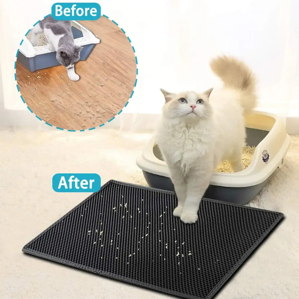 Tapis de litière pour chat avec cadeau - Tapis de litière pour animaux de compagnie double couche étanche