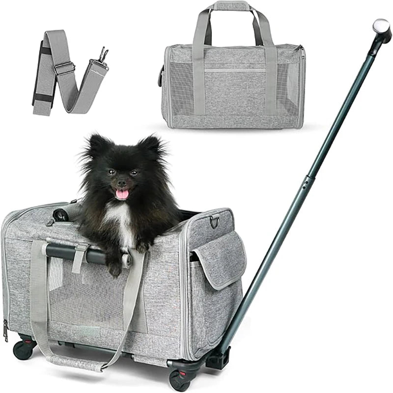 Sac de transport roulant pour animaux de compagnie avec roues — Approuvé par les compagnies aériennes et poussette pliable