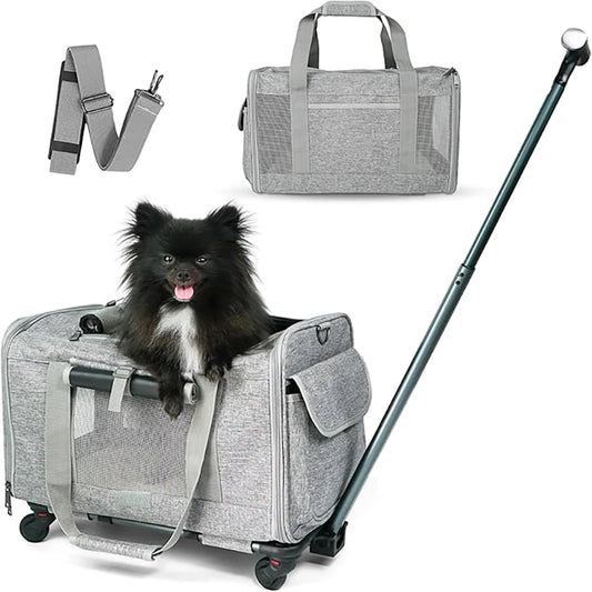 Rolling Pet Carrier with Wheels — Airline Approved & Foldable Stroller