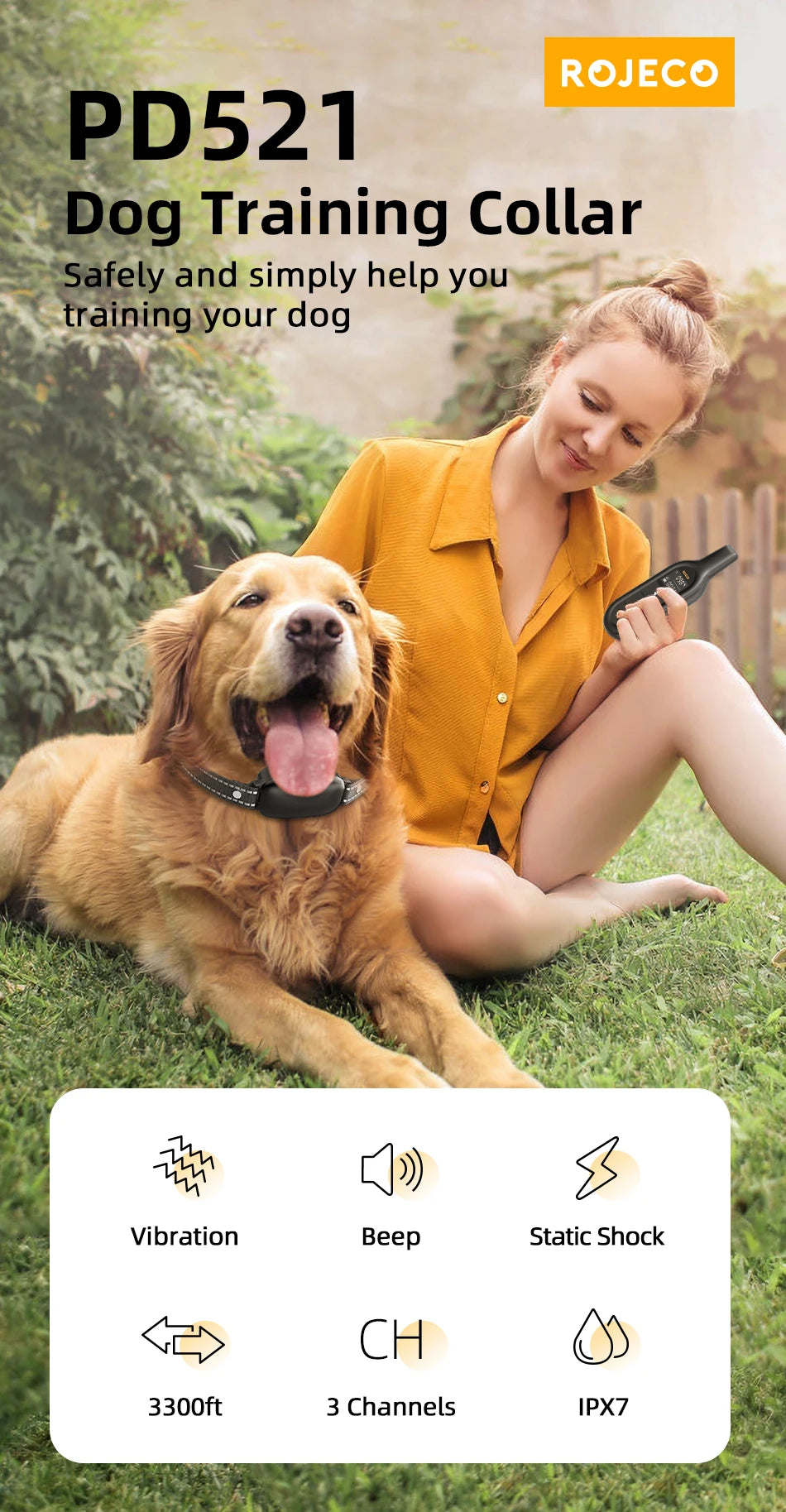 Remote Dog Training Collar — 3300ft Range, Waterproof with Vibration & Bark Control