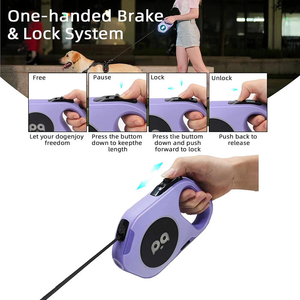 LED Retractable Dog Leash | 5M Rechargeable Light-Up Leash