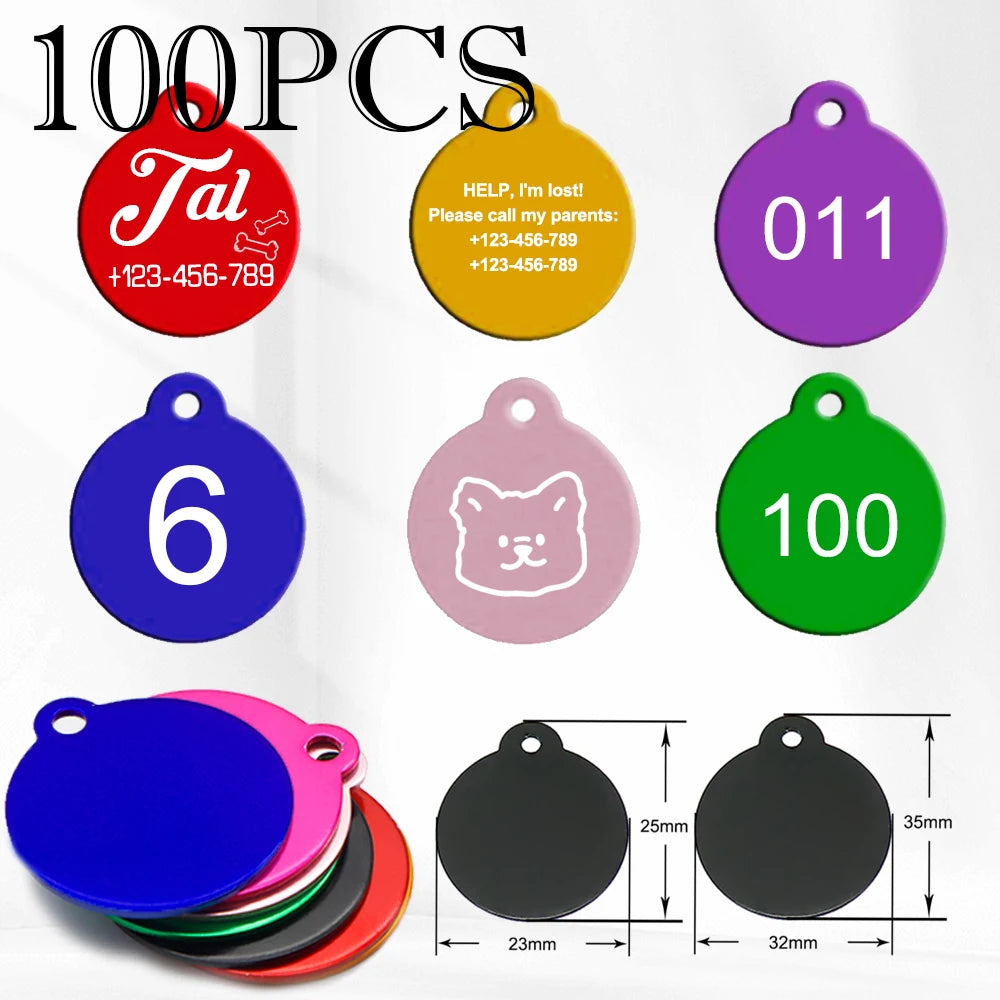 Personalised Laser-Engraved Pet ID Tags – Aluminium Round Pendants, Pack of 100
