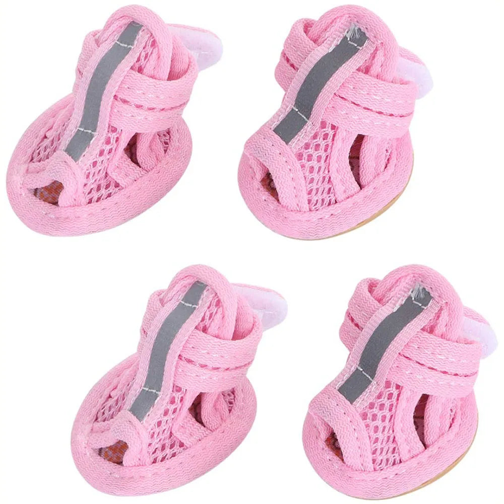 Breathable Mesh Dog Shoes with Reflective Strips – Set of 4