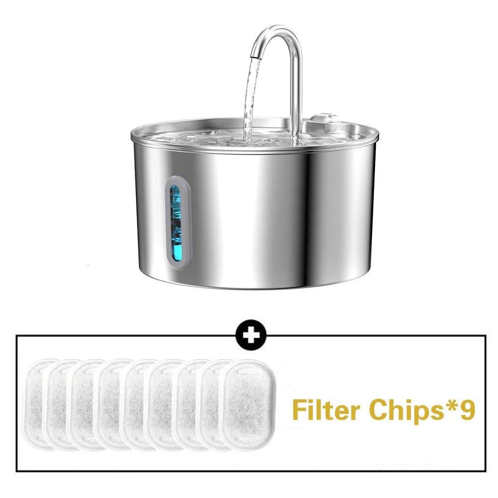 2.2L Stainless Steel Silent Pet Water Fountain — Dual Style with Filter & Sensor Options