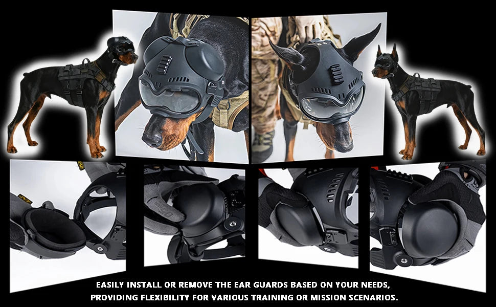 Tactical Dog Helmet with Removable Ear Guards — Adjustable Head Protection for Working Dogs & Large Breeds