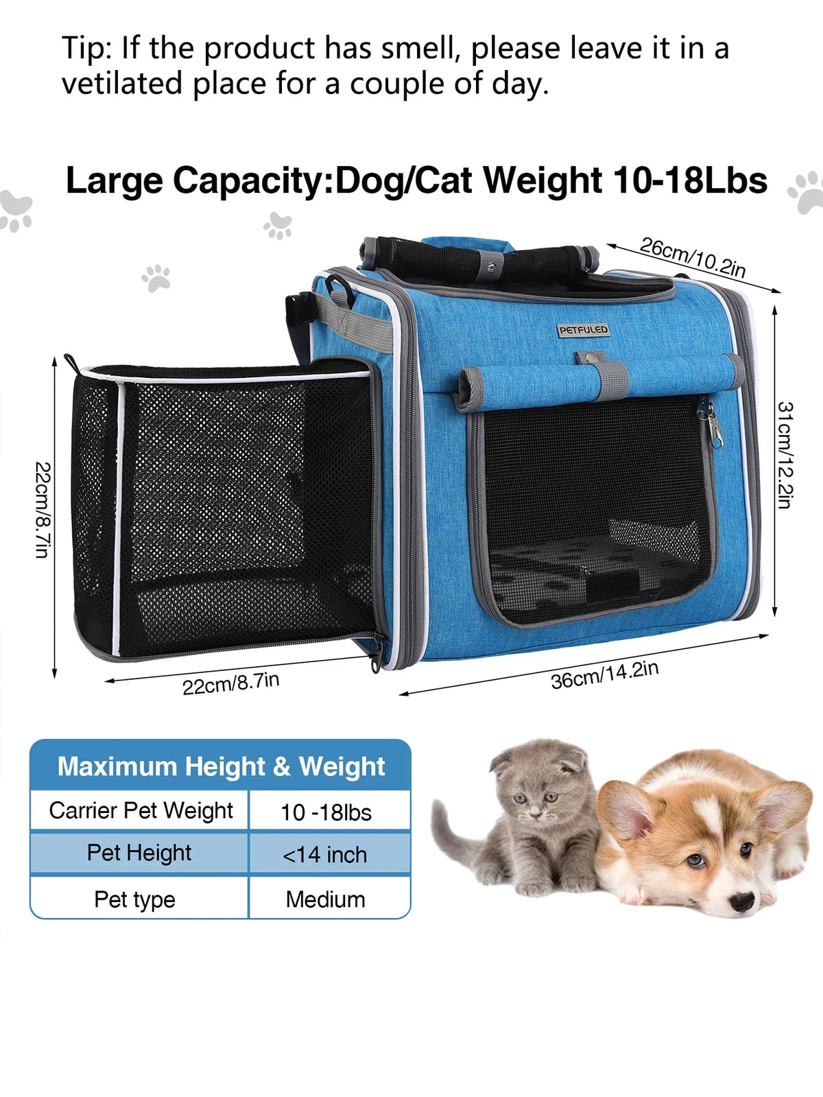 Expandable Pet Travel Carrier with Mesh Windows